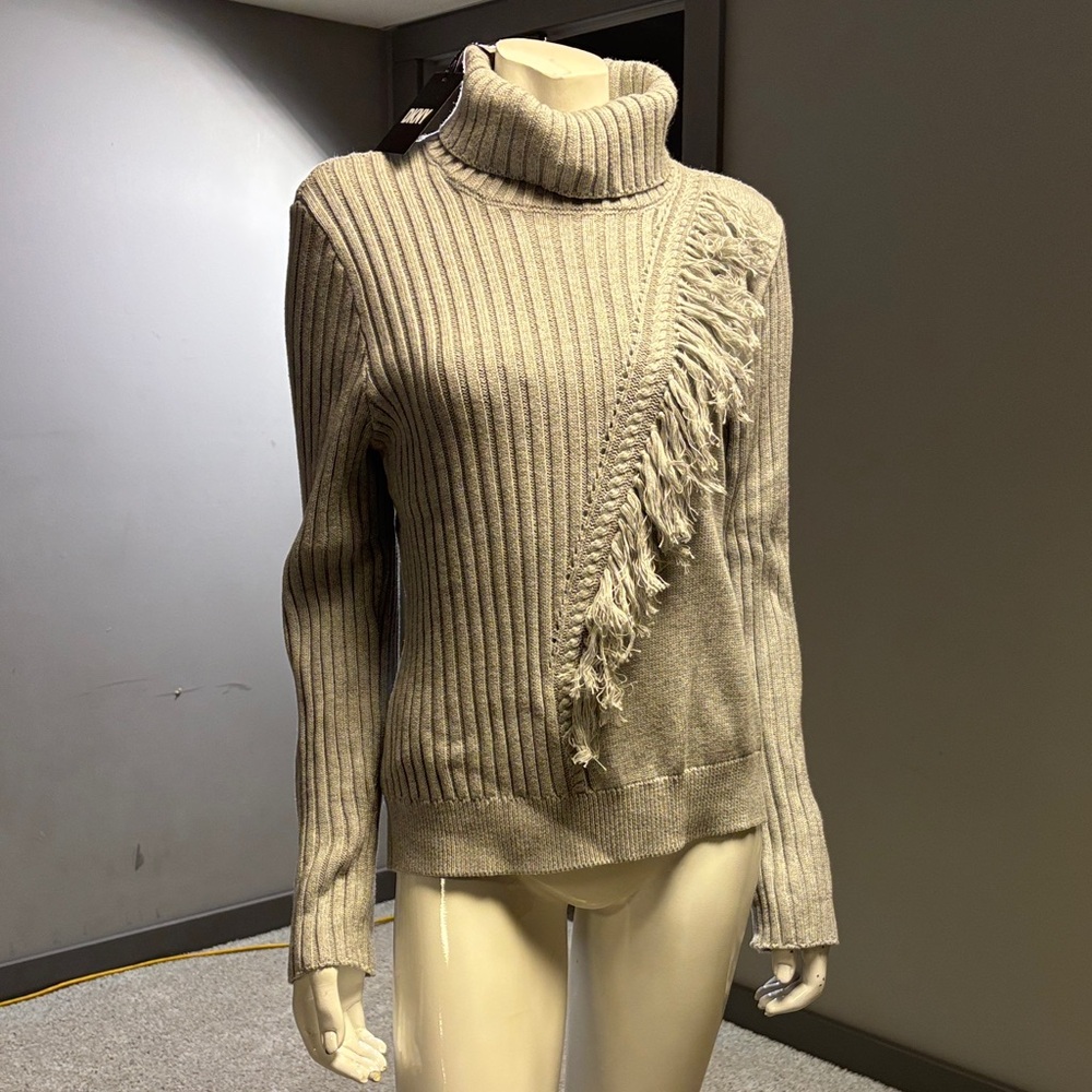 DKNY Women's Ribbed Turtleneck Sweater - Gray - Size L